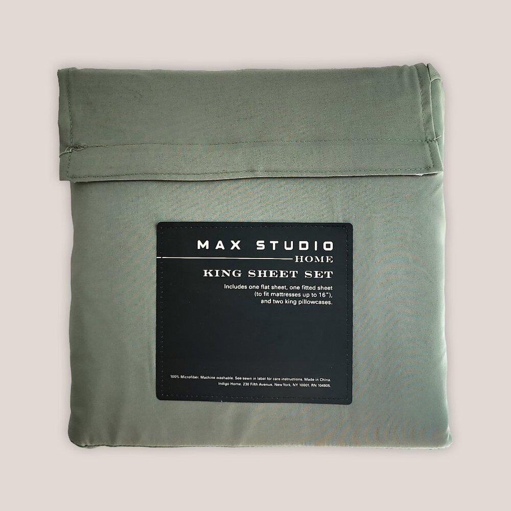 NEW Max Studio Home King Sheet Set 4-Pc Sage Green 100% Microfiber